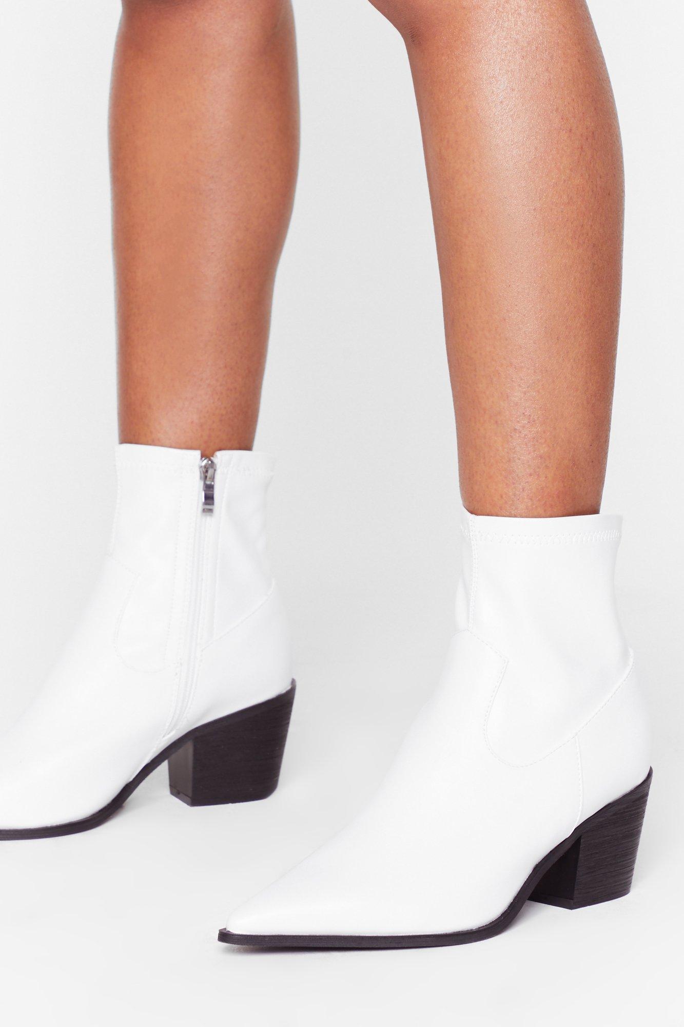 white ankle boots low heel