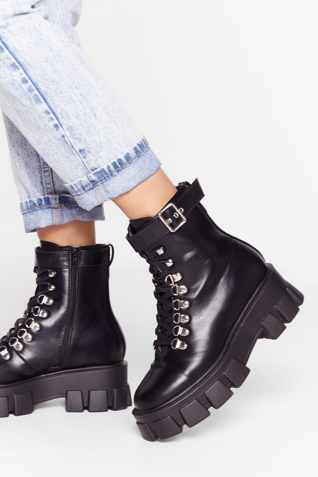 Walk It Like I Talk It Faux Leather Cleated Boots | Nasty Gal