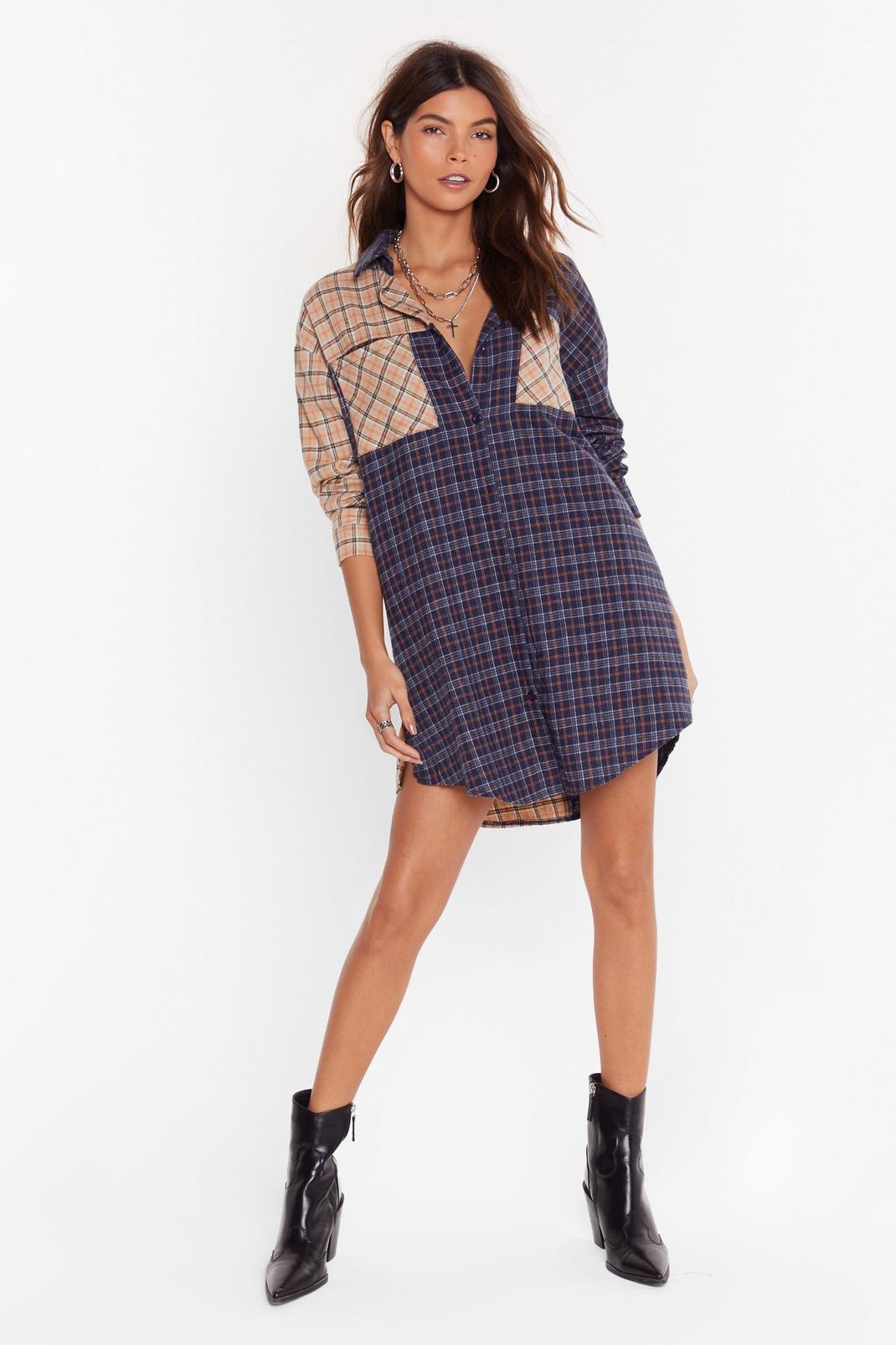 The Band Plaid On Mixed Check Shirt Dress image number 1