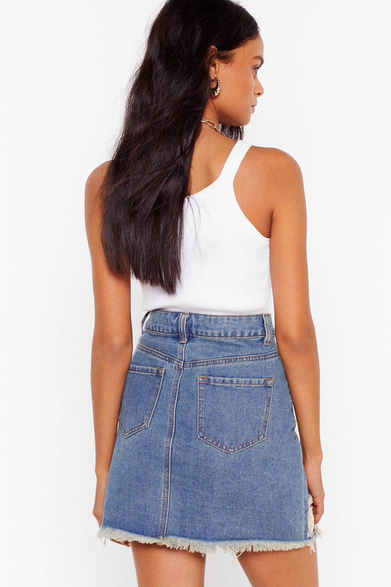 Rough and Ready Distressed Denim Skirt Nasty Gal