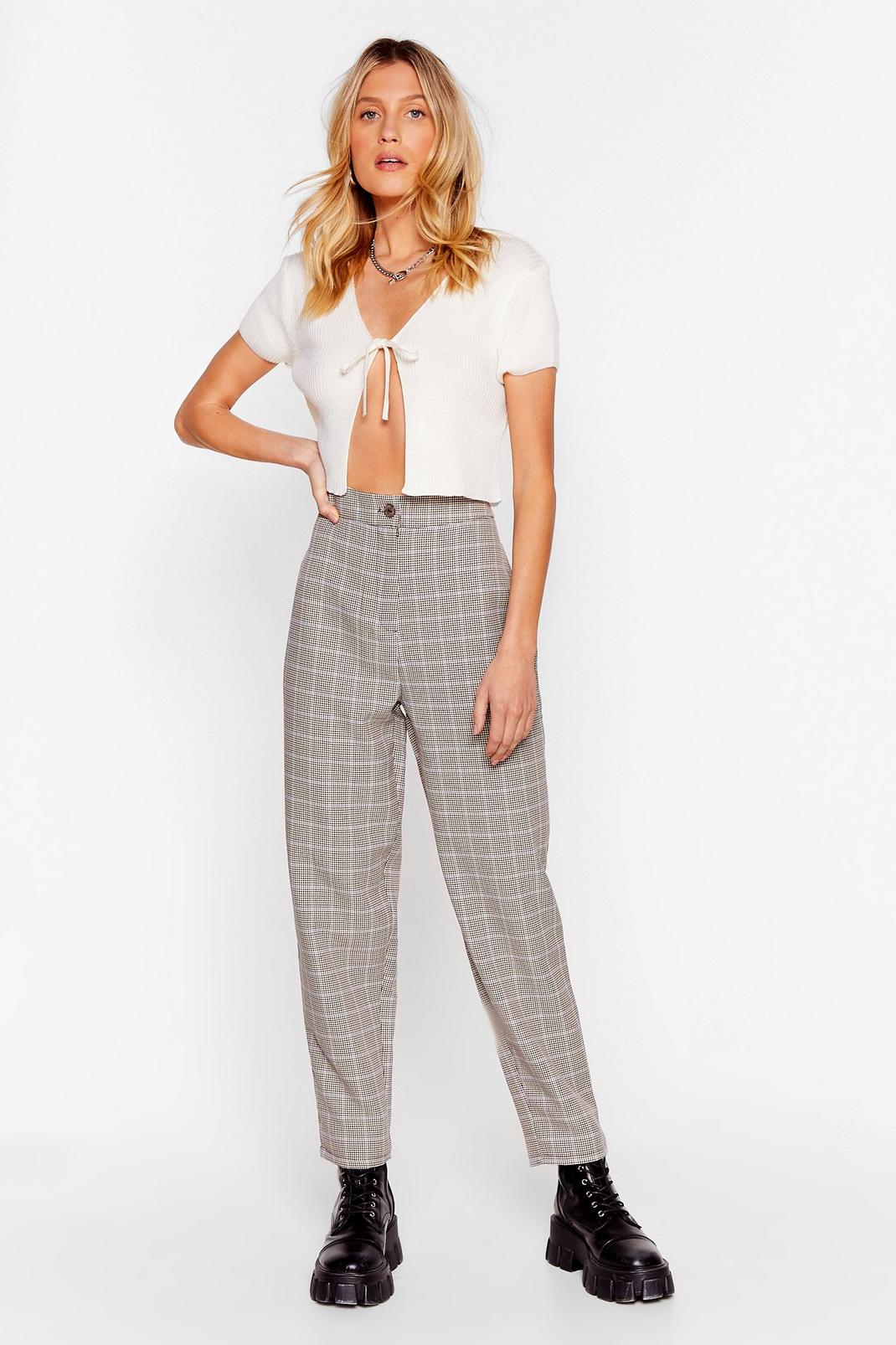 Brown Check High Waisted Tapered Pants image number 1