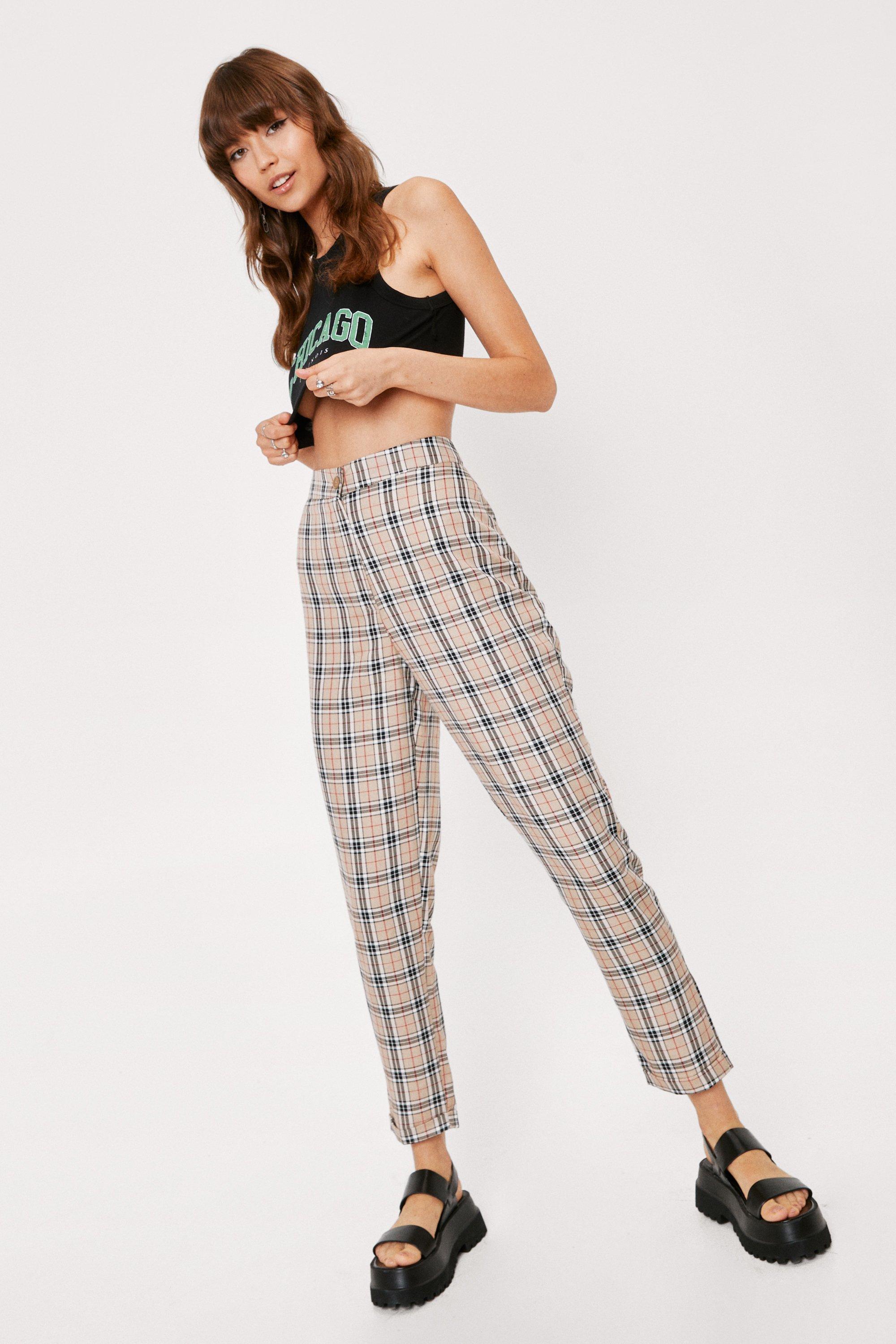 check tapered trousers