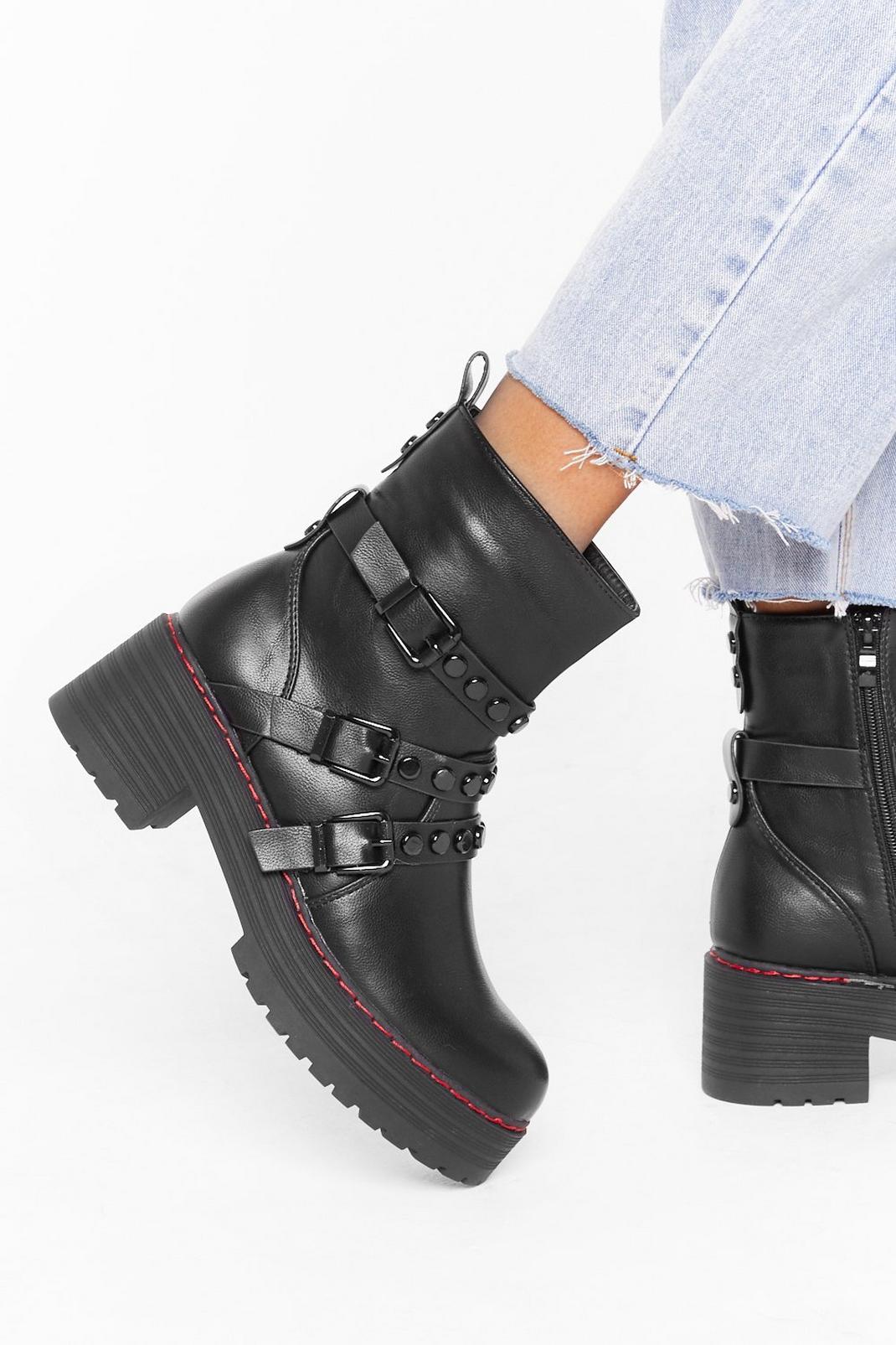 Really Stud Out Faux Leather Buckle Boots image number 1