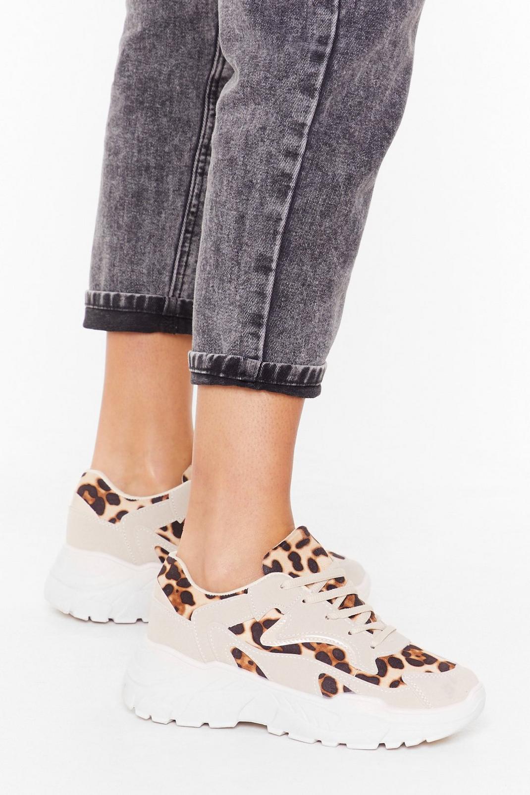 Walking On the Wild Side Leopard Faux Suede Trainers image number 1