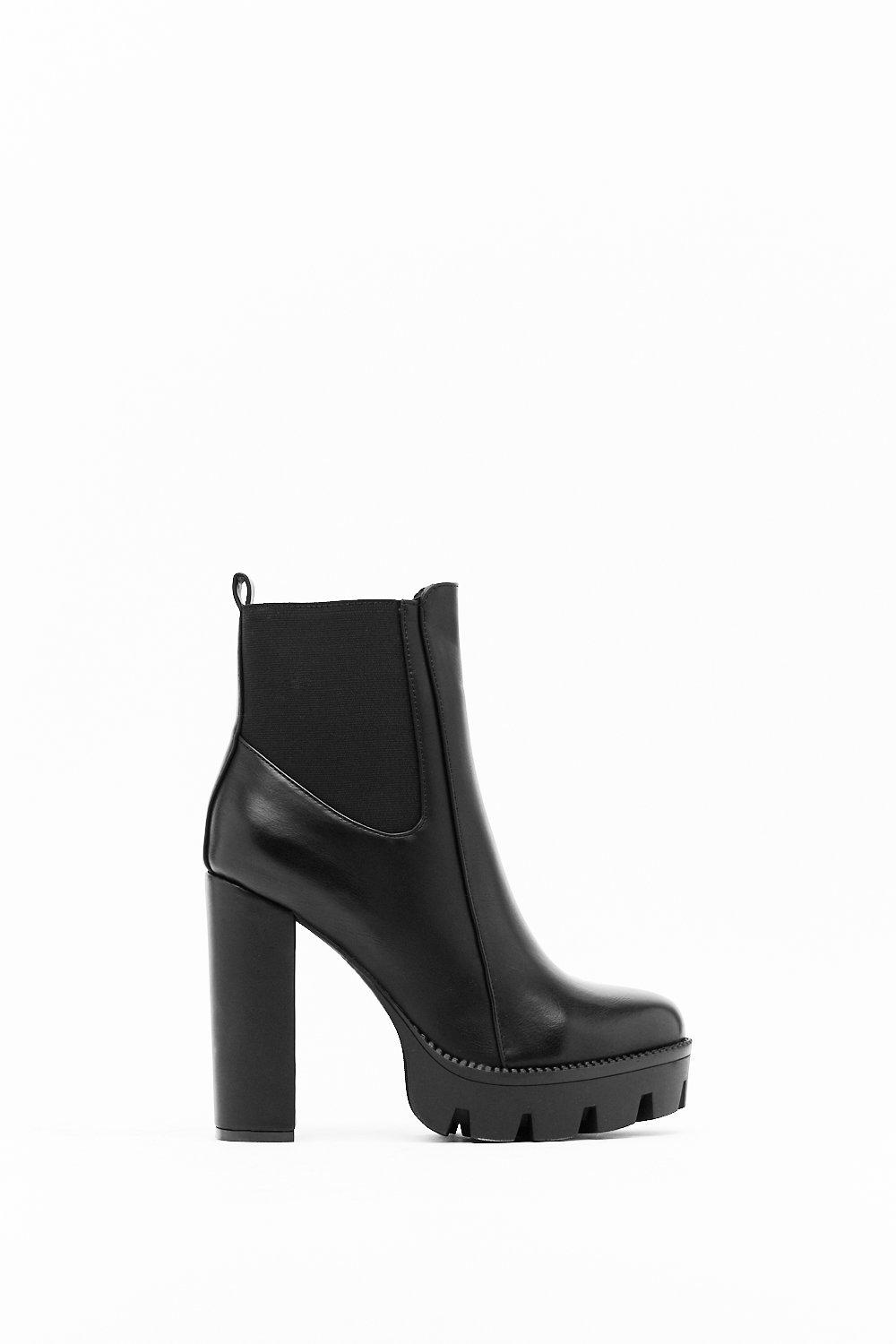 Faux Leather Platform Heeled Boots