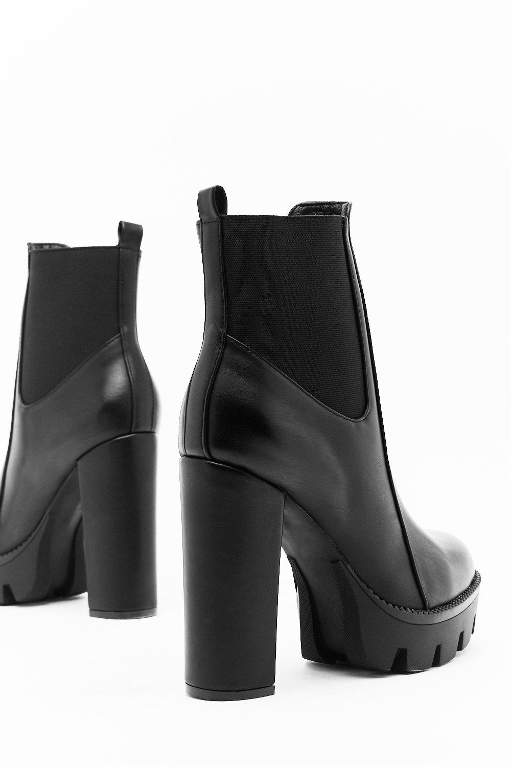 Faux Leather Platform Heeled Boots