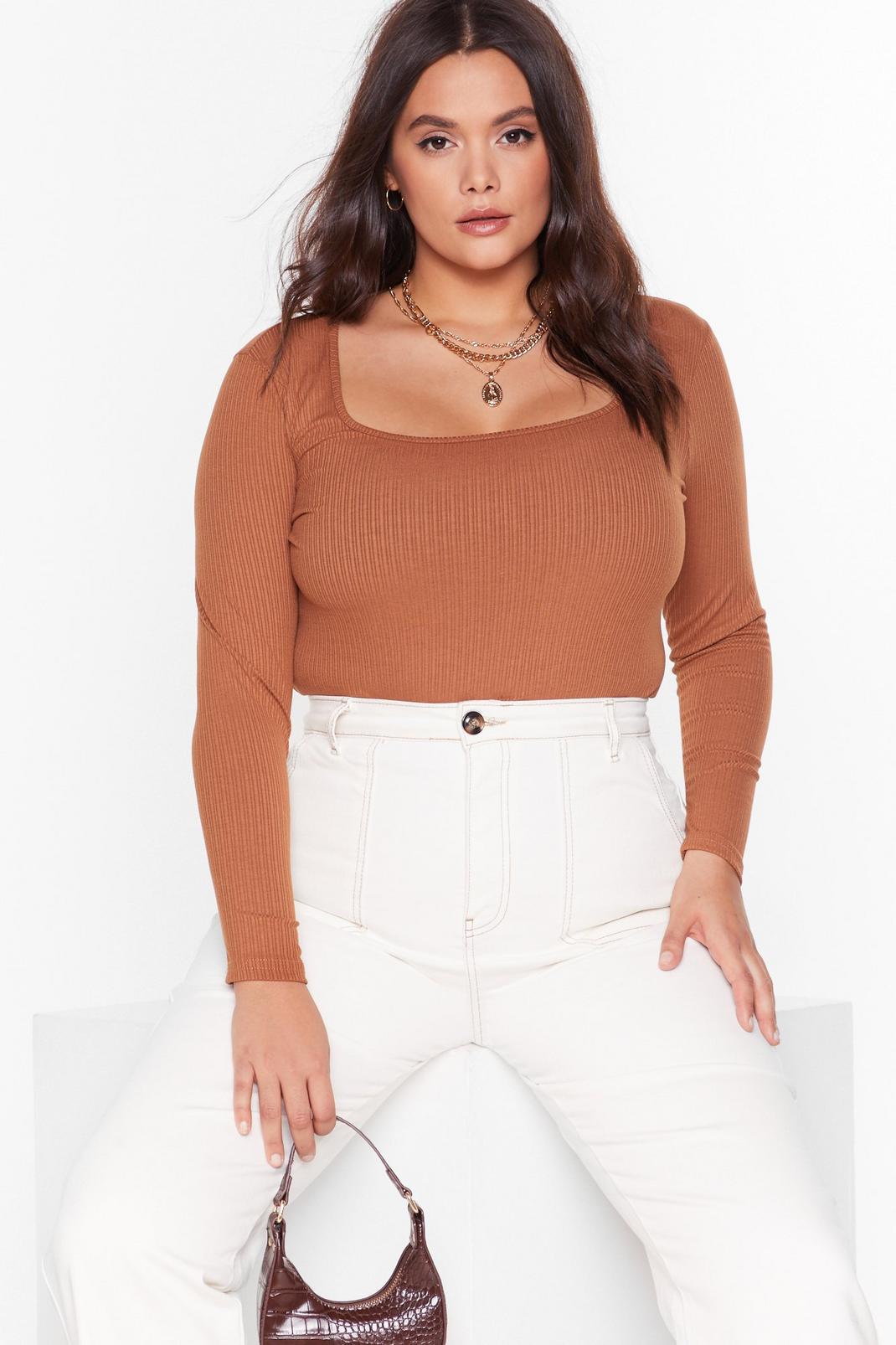 Camel Square Neck Long Sleeve Top image number 1