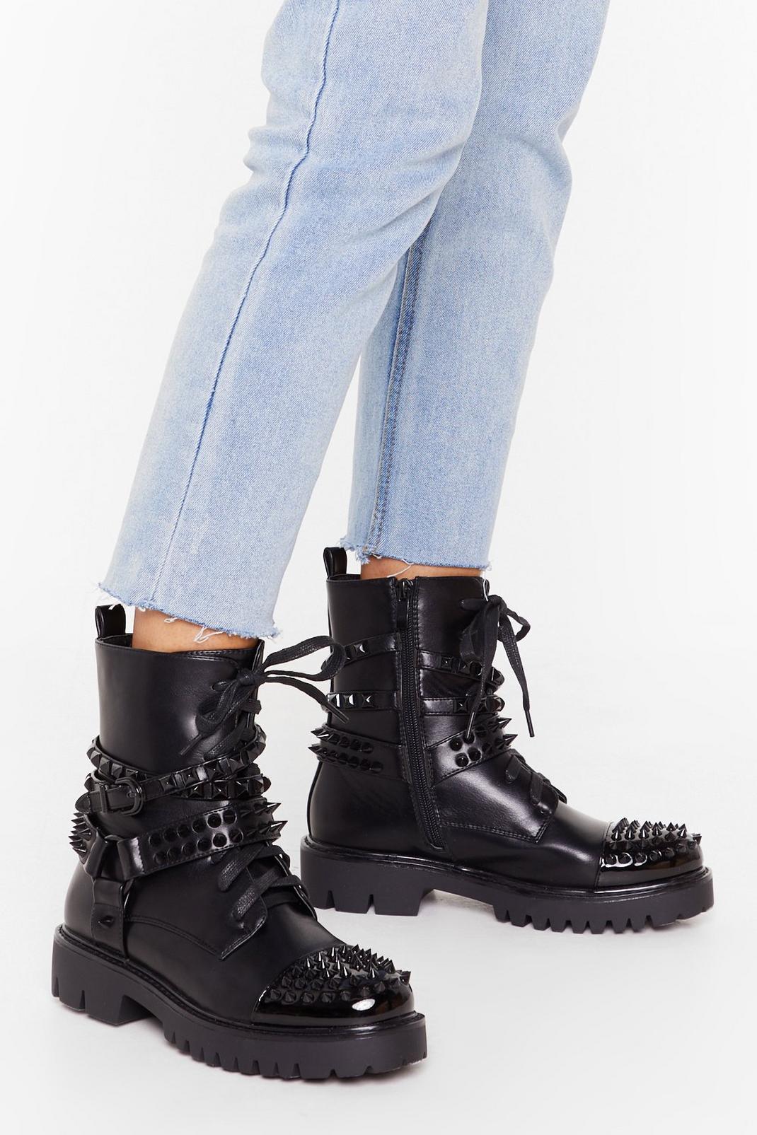 Stud Your Ground Faux Leather Lace-Up Boots image number 1