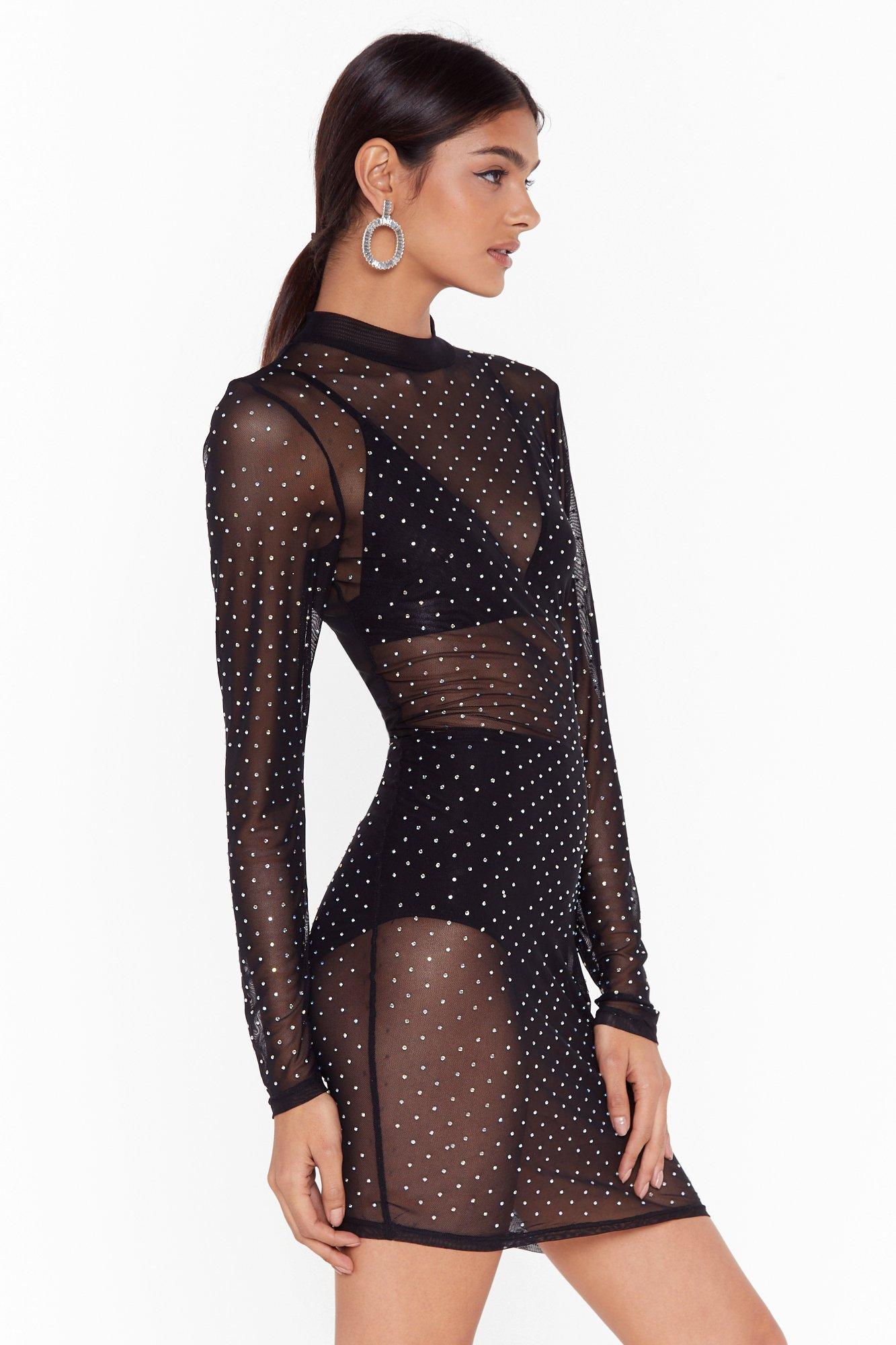 Jewelling Over You Diamante Mesh Mini Dress