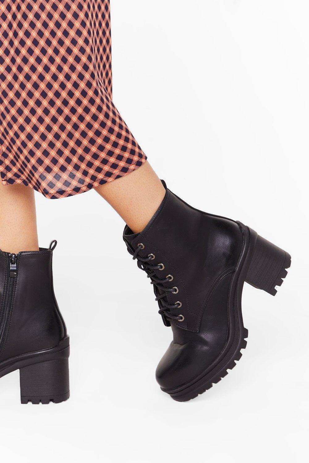 black lace up heeled booties