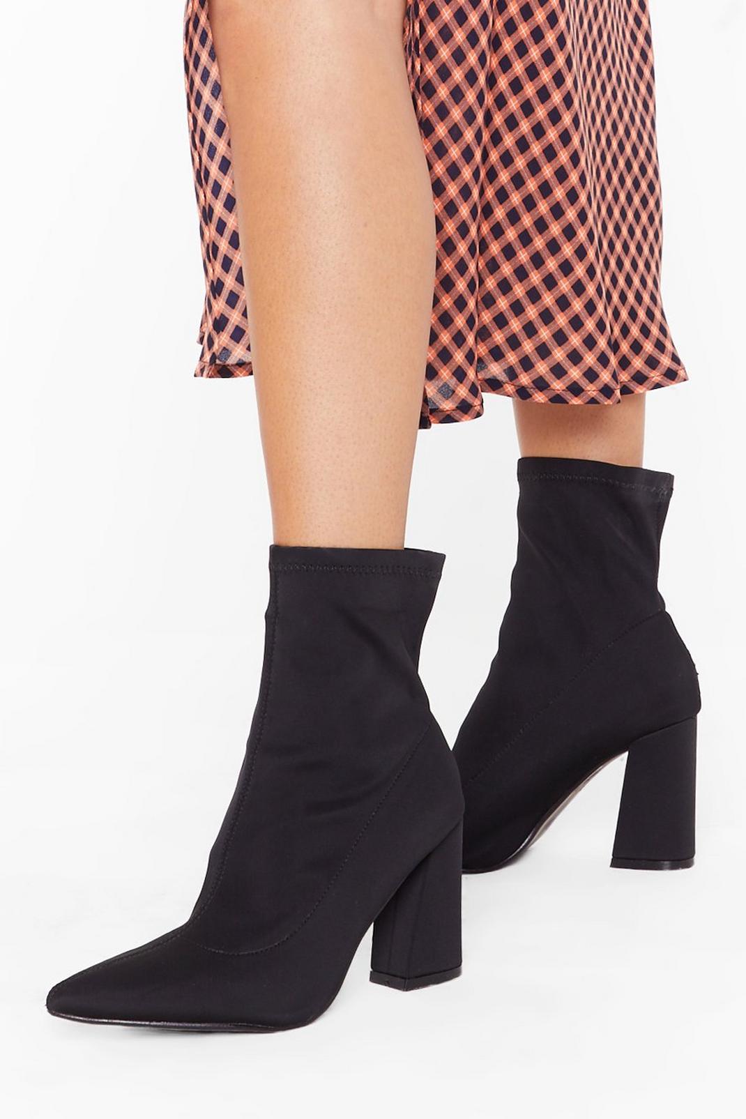 High Flare Heel Sock Boots with Pointed Toe image number 1