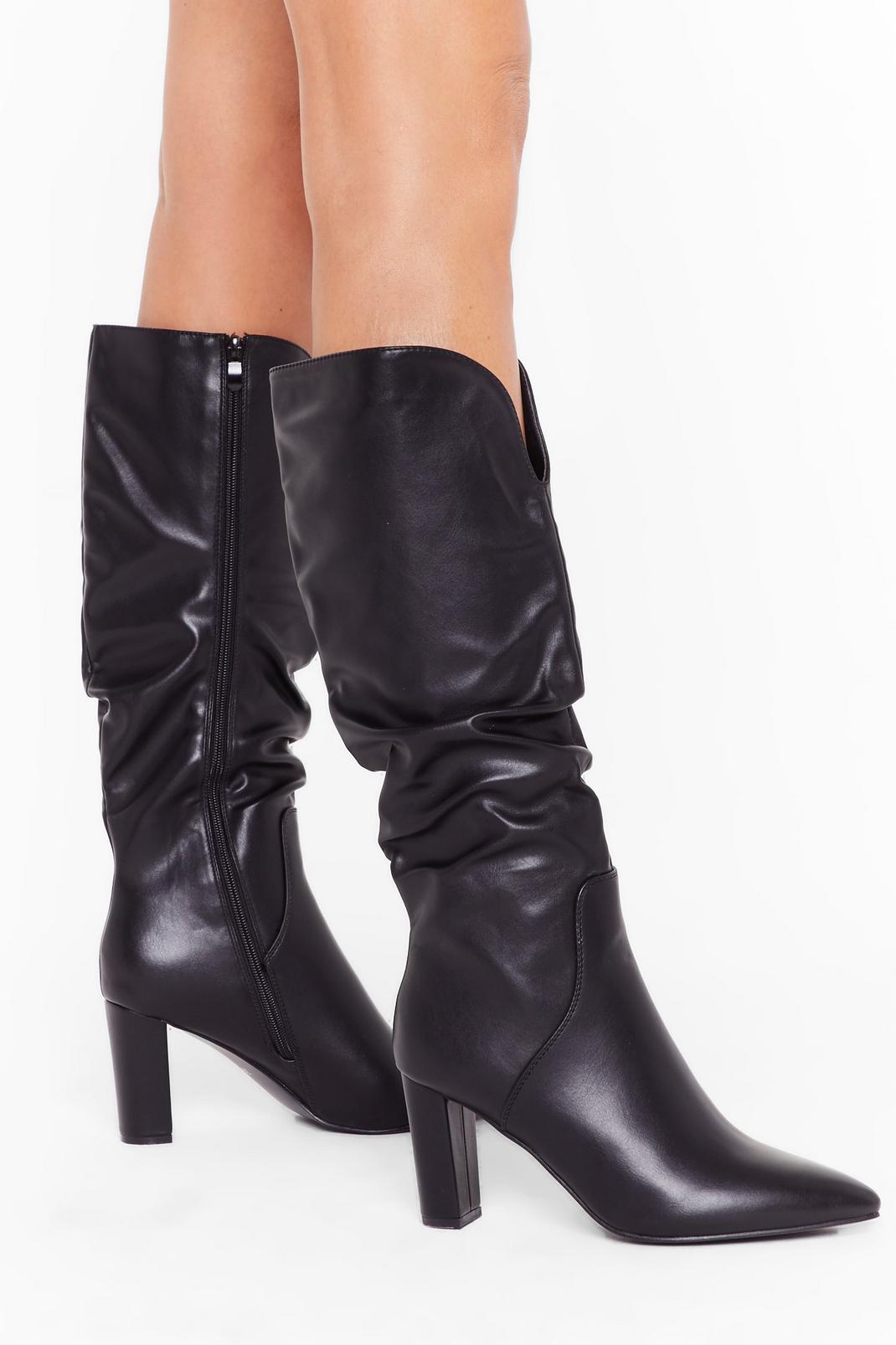 Heel Like Dancing Faux Leather Knee High Boots image number 1