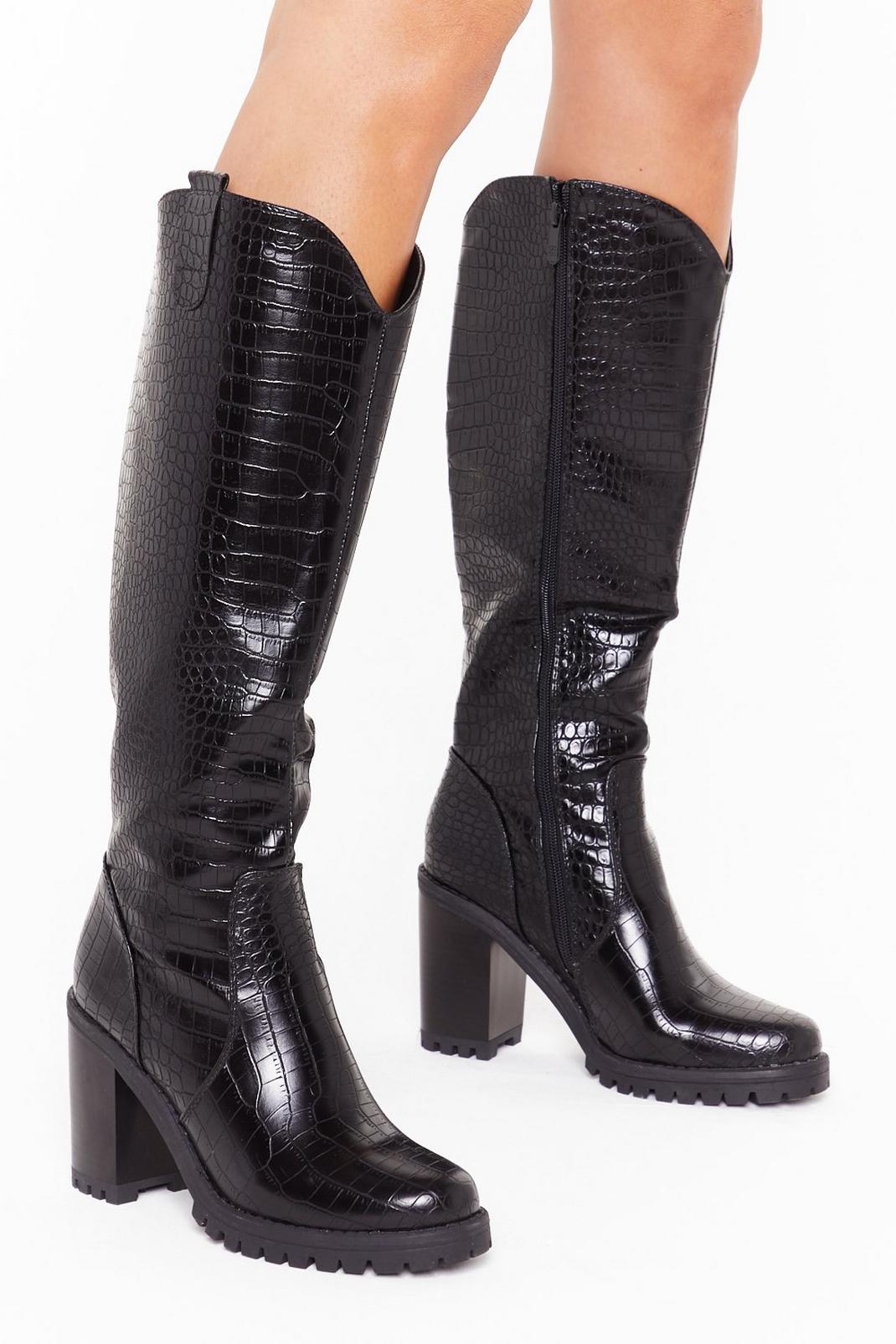 Snake a Hint Faux Leather Knee-High Boots image number 1