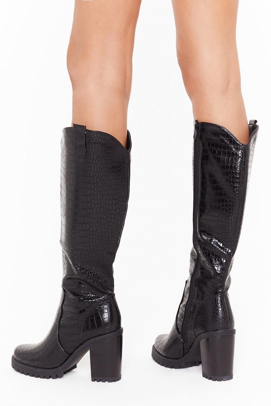 Snake a Hint Faux Leather Knee-High Boots