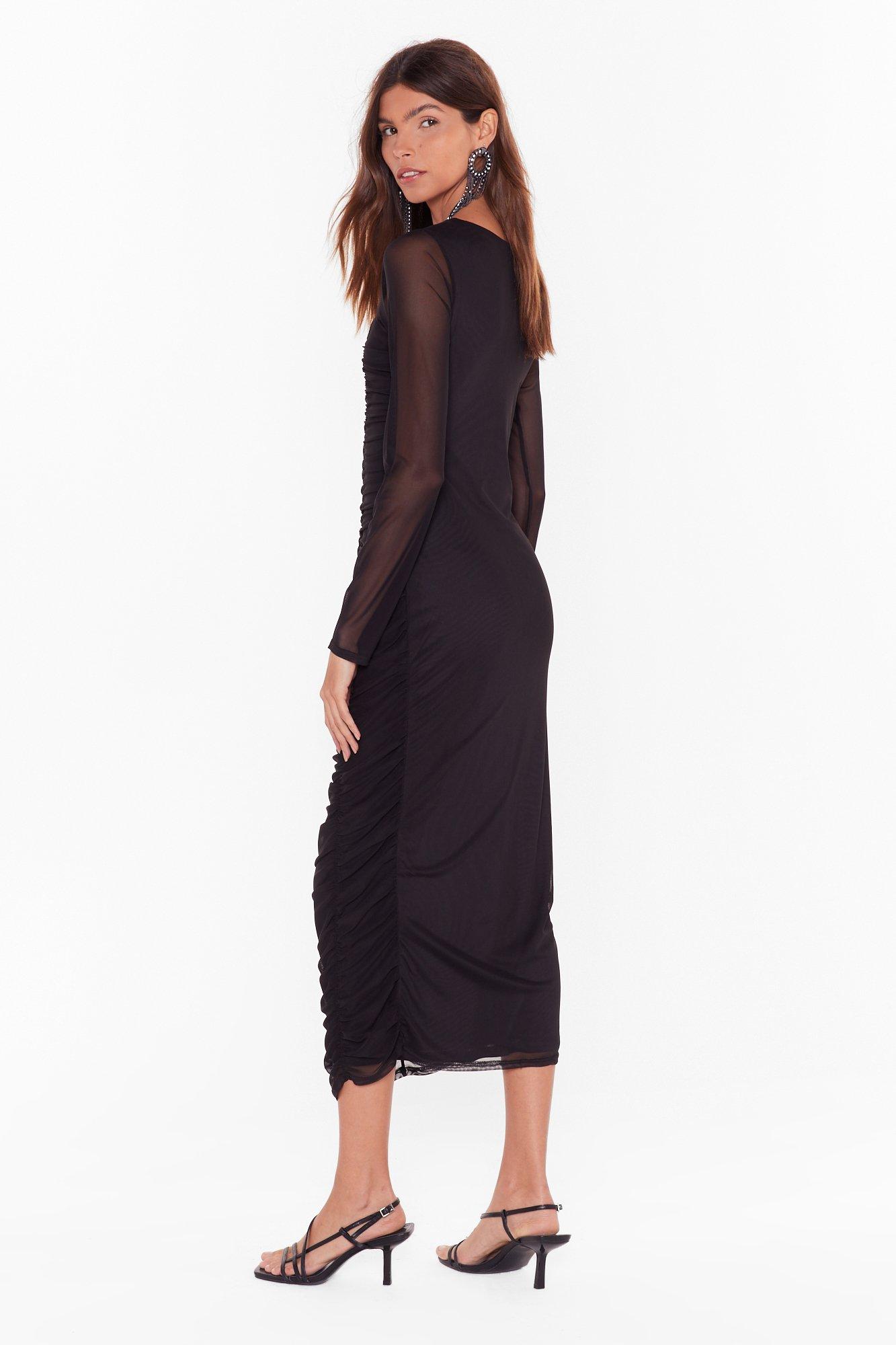 Mesh Behavior Ruched Midi Dress