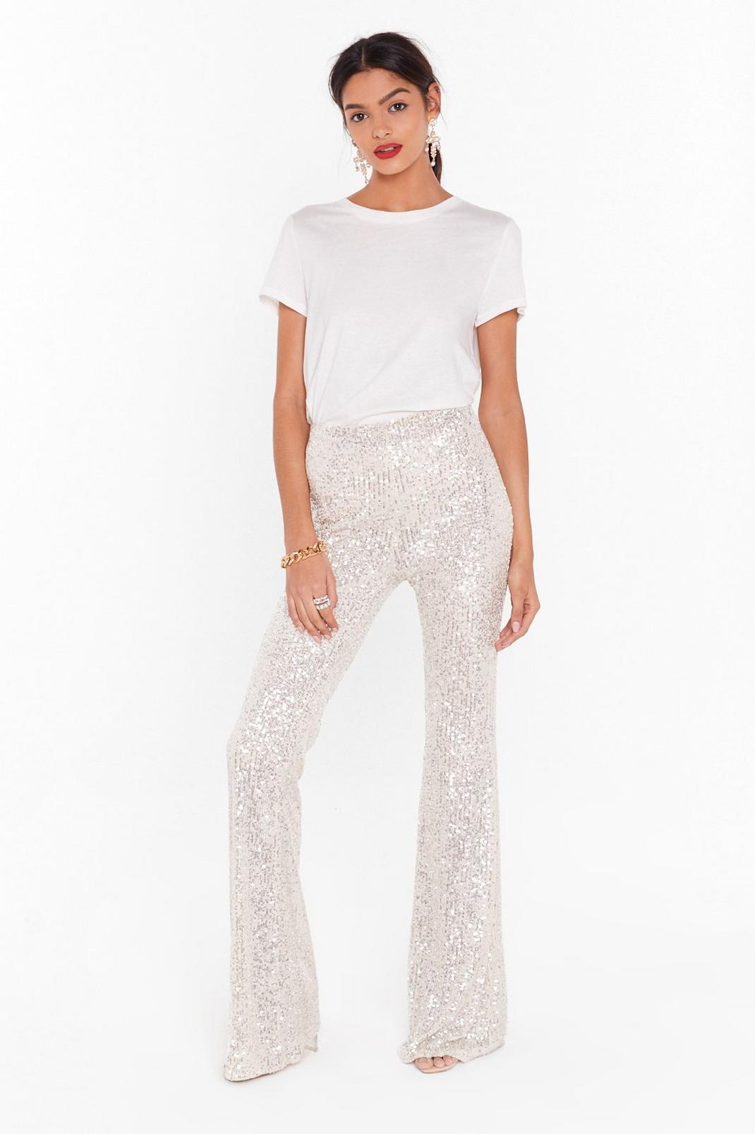 Born to Sequin High-Waisted Flared Pants image number 1