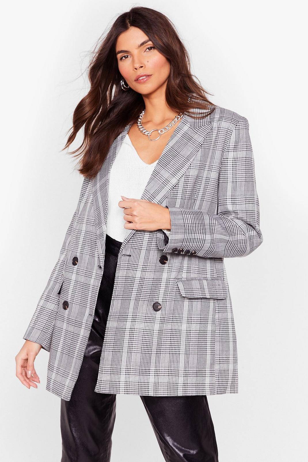 Black Check Oversized Double Breasted Tailored Blazer image number 1
