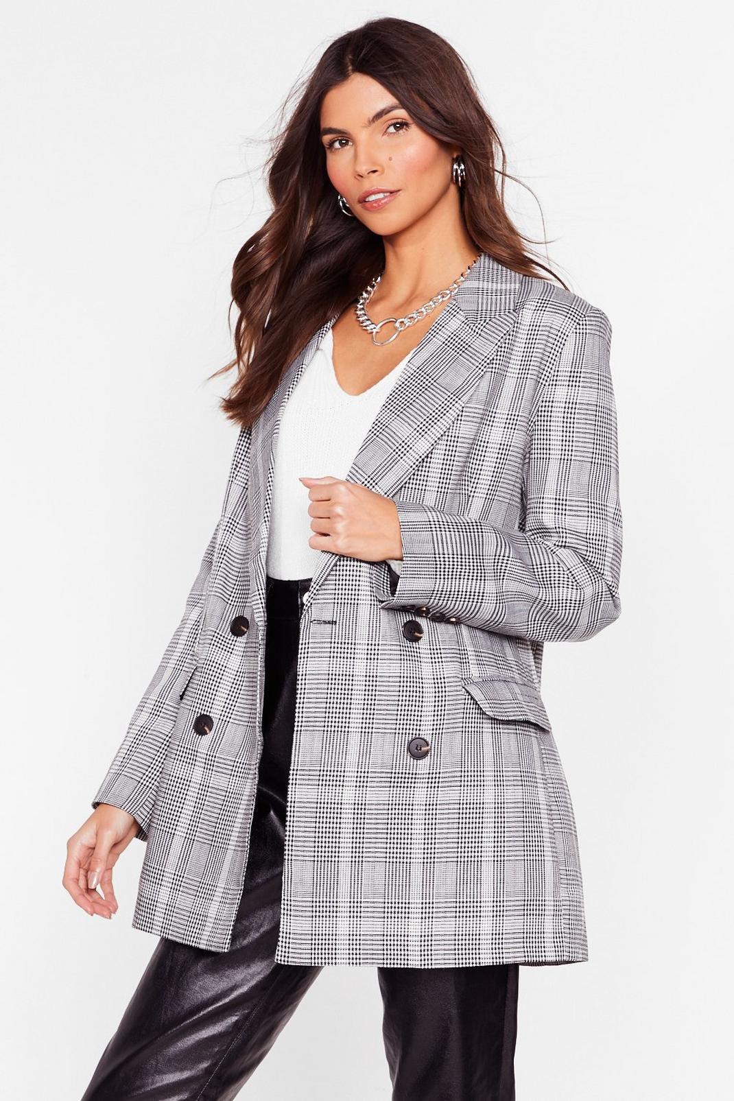 105 Check Oversized Double Breasted Tailored Blazer image number 2