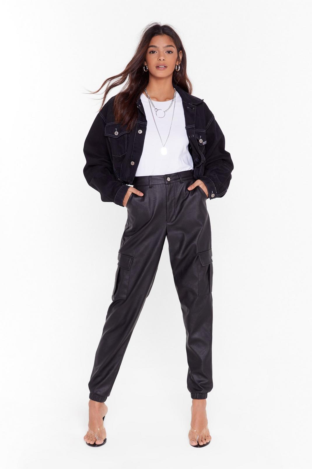 Faux Leather Let Me Cargo High-Waisted Pants image number 1