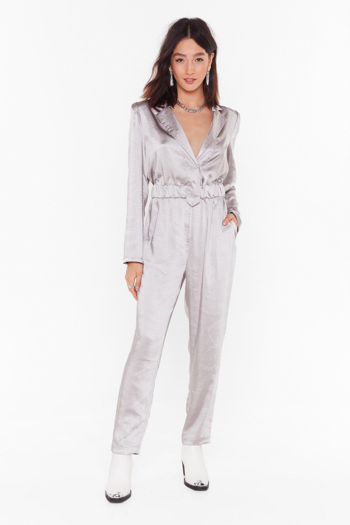 silver satin jumpsuit