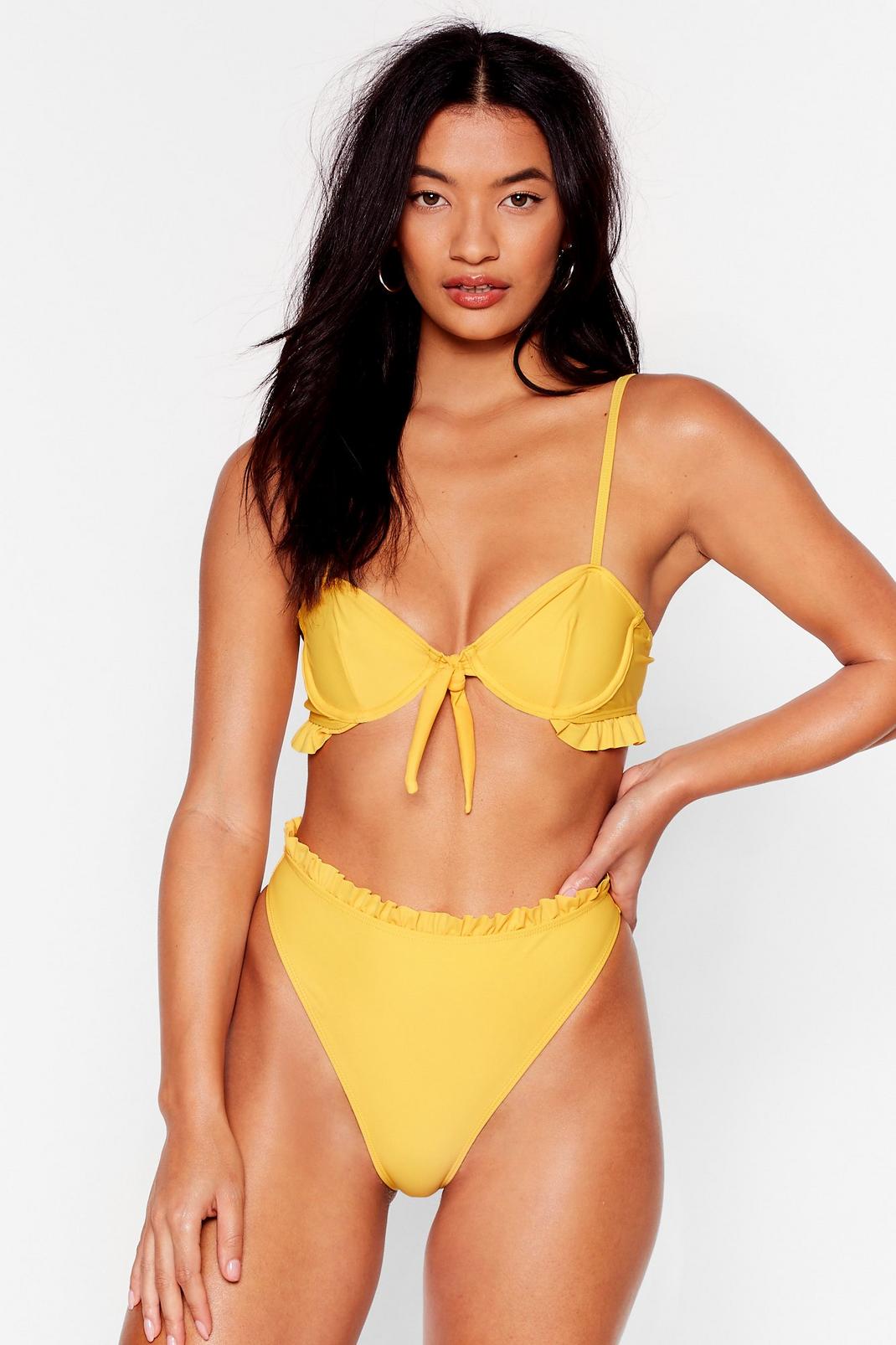 Yellow Ruffle High-Leg Bikini Set with Cupped Design image number 1