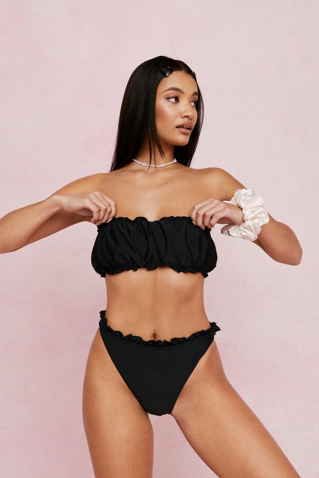 Black Ruffle Bandeau Bikini Set image number 1