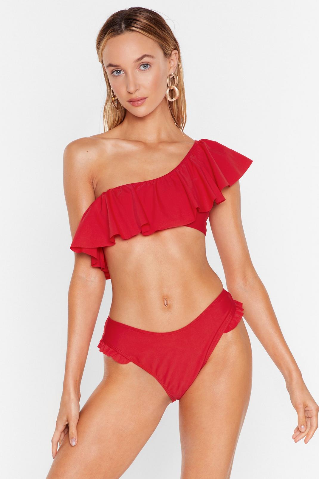 Bow Ruffle High-Leg Bikini Set with Stretch Fit image number 1