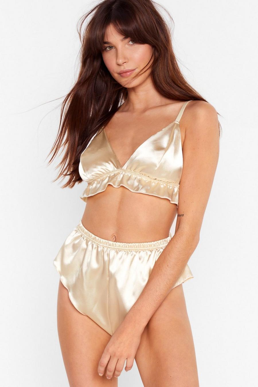 Satin Ruffle Bralette and Knickers Set