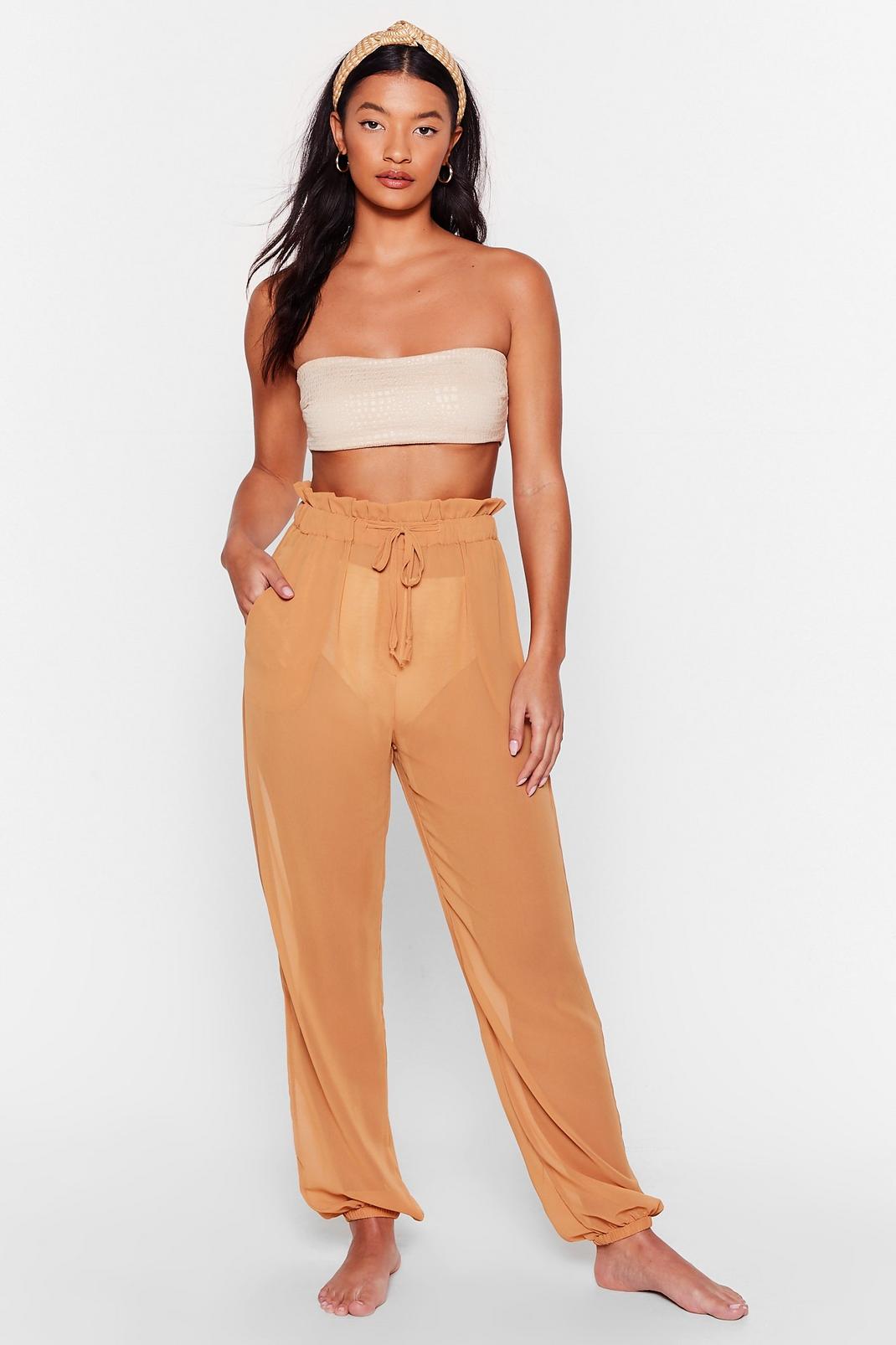 Caramel Chiffon It Paperbag Cover-Up Trousers image number 1