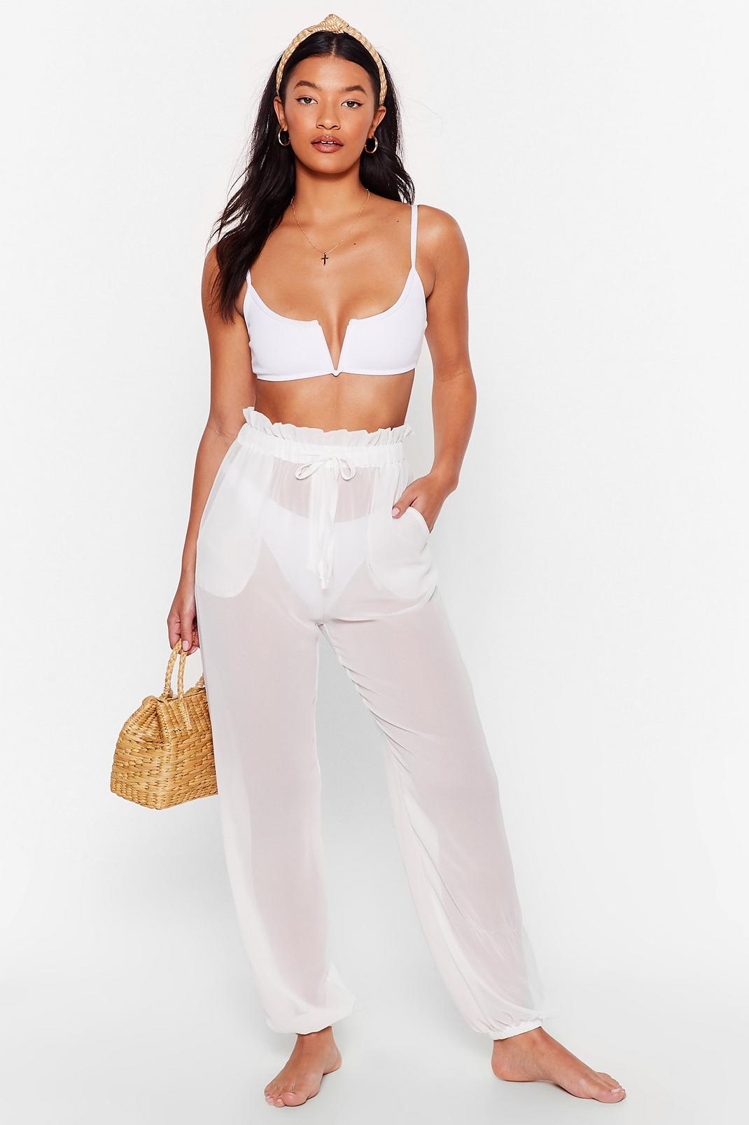 Cream Chiffon It Paperbag Cover-Up Pants image number 1