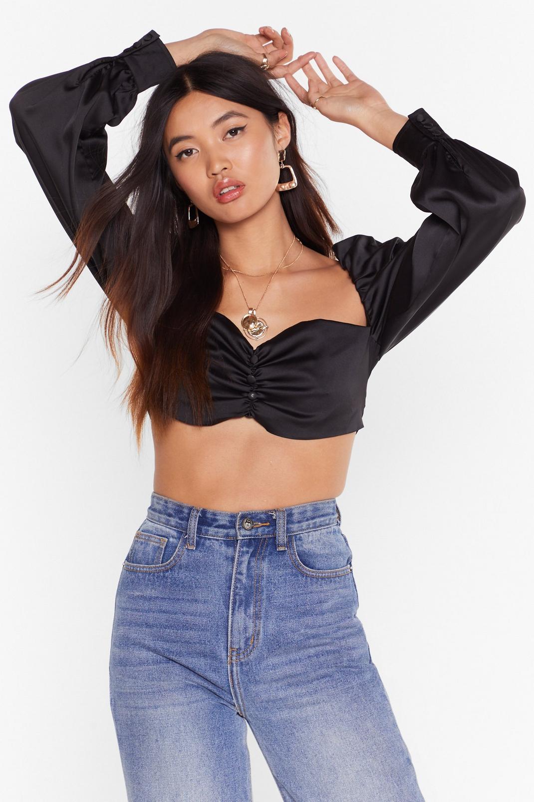 You're Hot Puff Satin Cropped Blouse image number 1