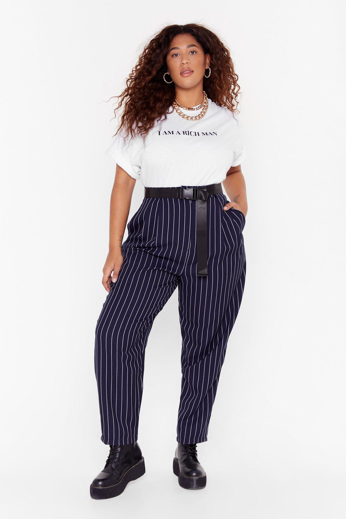 Plus Size Pinstripe Pants with Tapered 