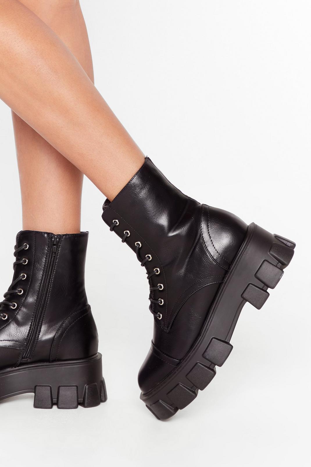 Black Cleated Chunky Biker Boots image number 1
