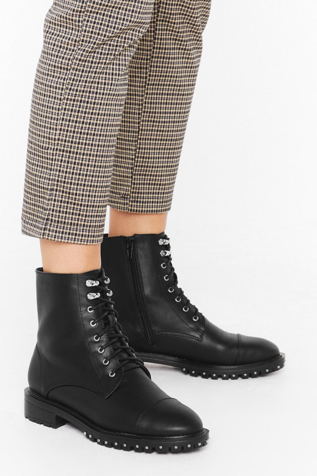 Faux Leather Biker Boots with High Ankles image number 1