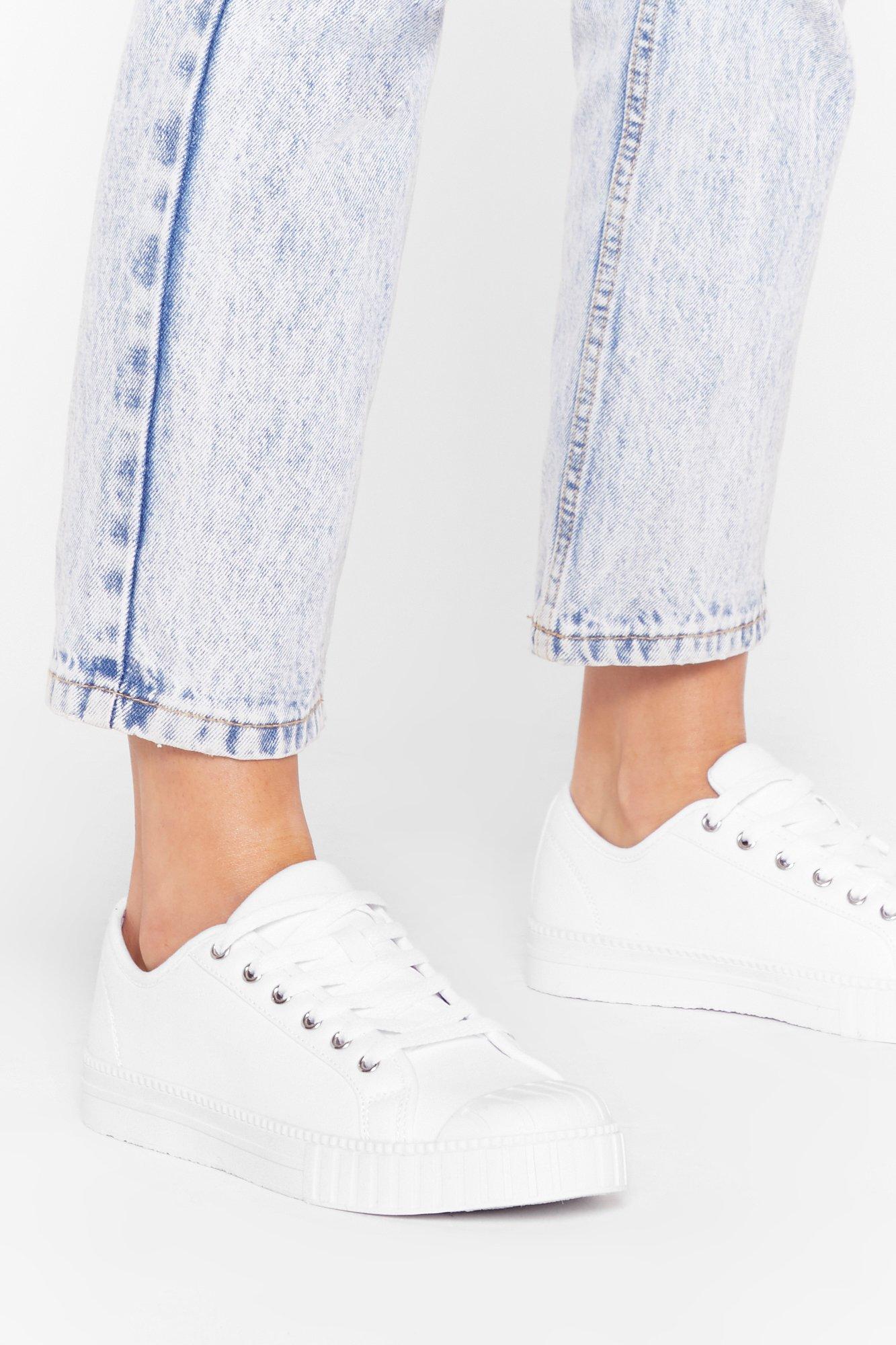 white canvas platform trainers