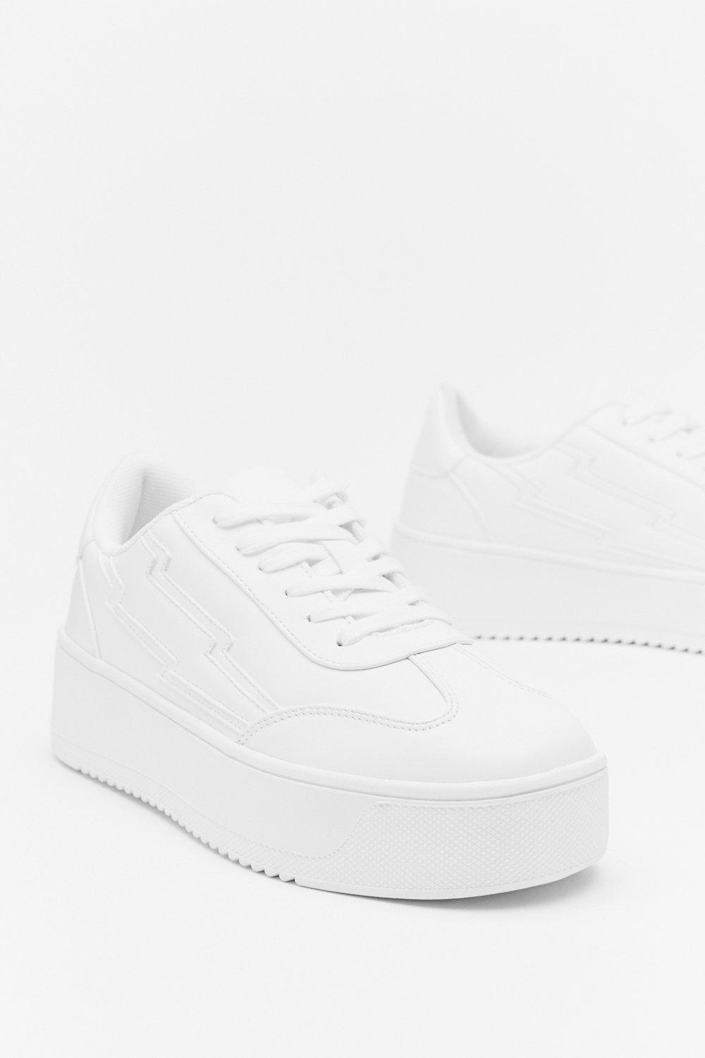 White faux leather store flatform trainers