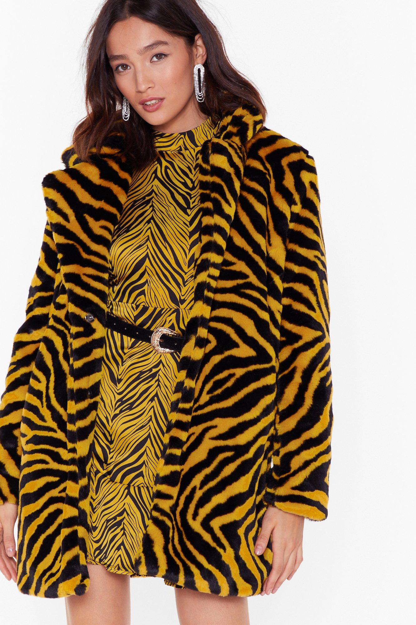 tiger faux fur coat