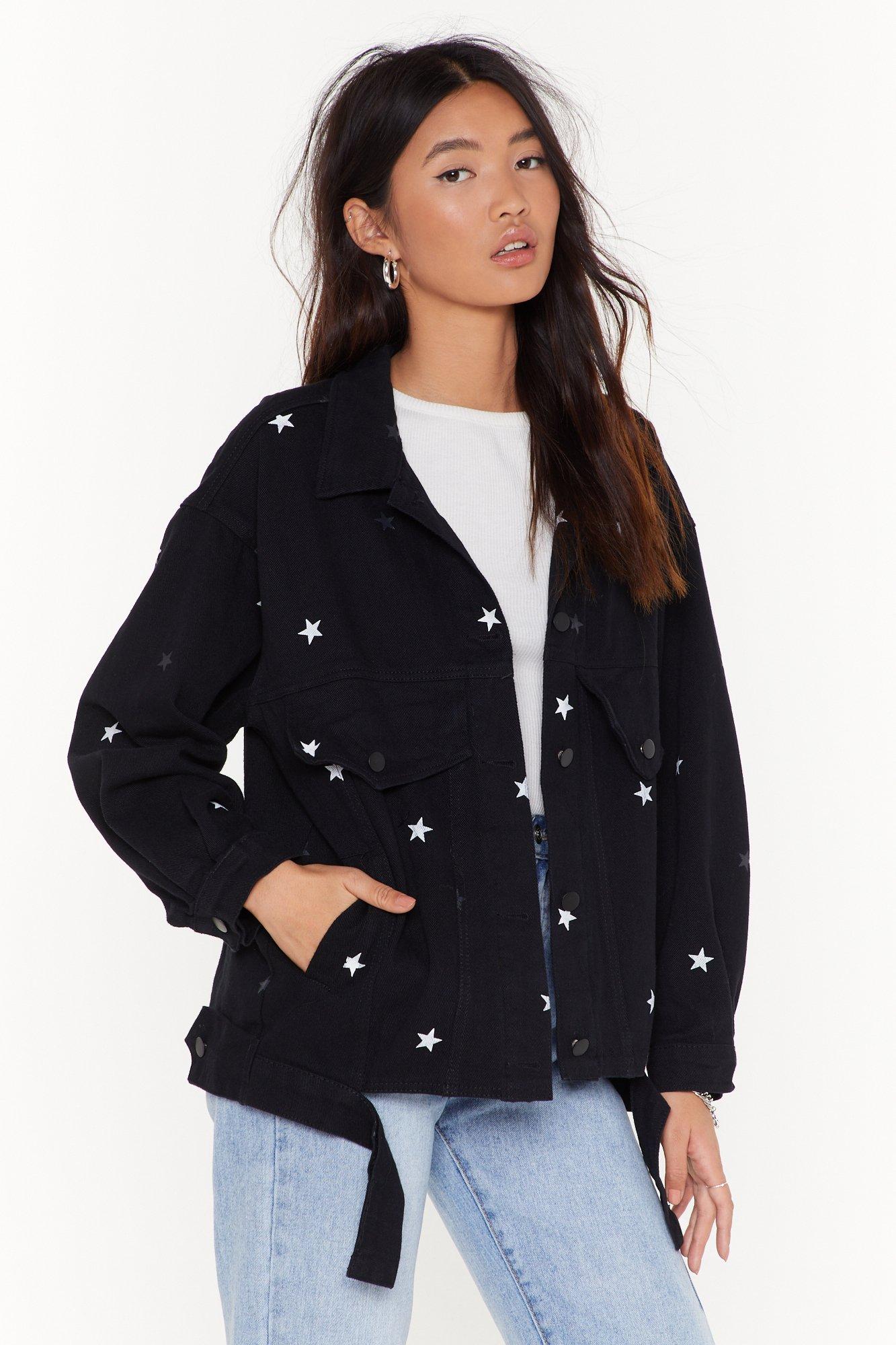 Nasty Gal Womens Sequin Star and Heart Jacket - Blue