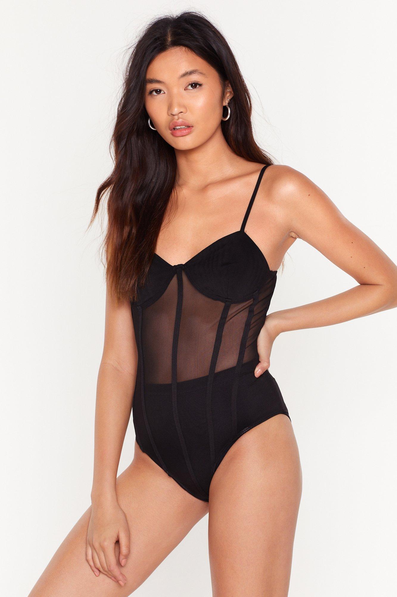 Couldn't Care a Mesh Panel Bodysuit