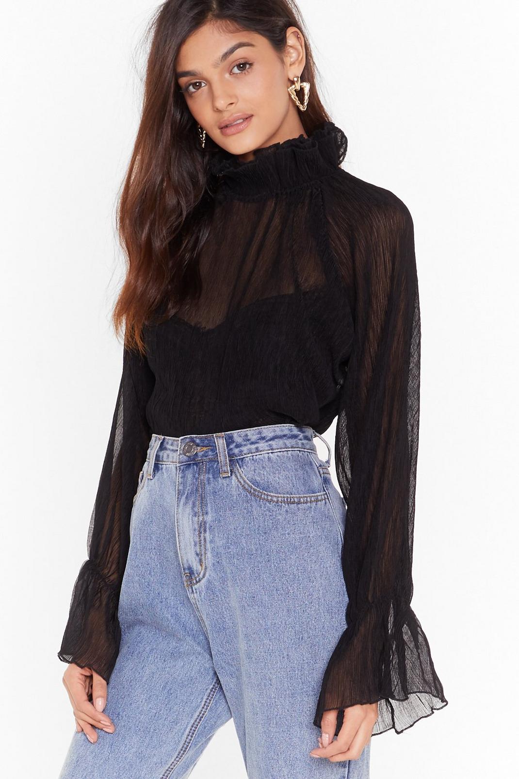 OMG Are Those Crinkles High Neck Sheer Blouse image number 1