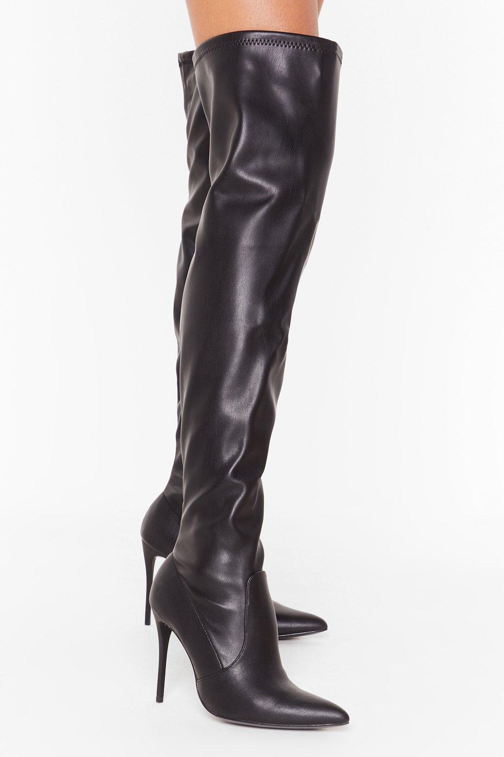 faux leather thigh high boots