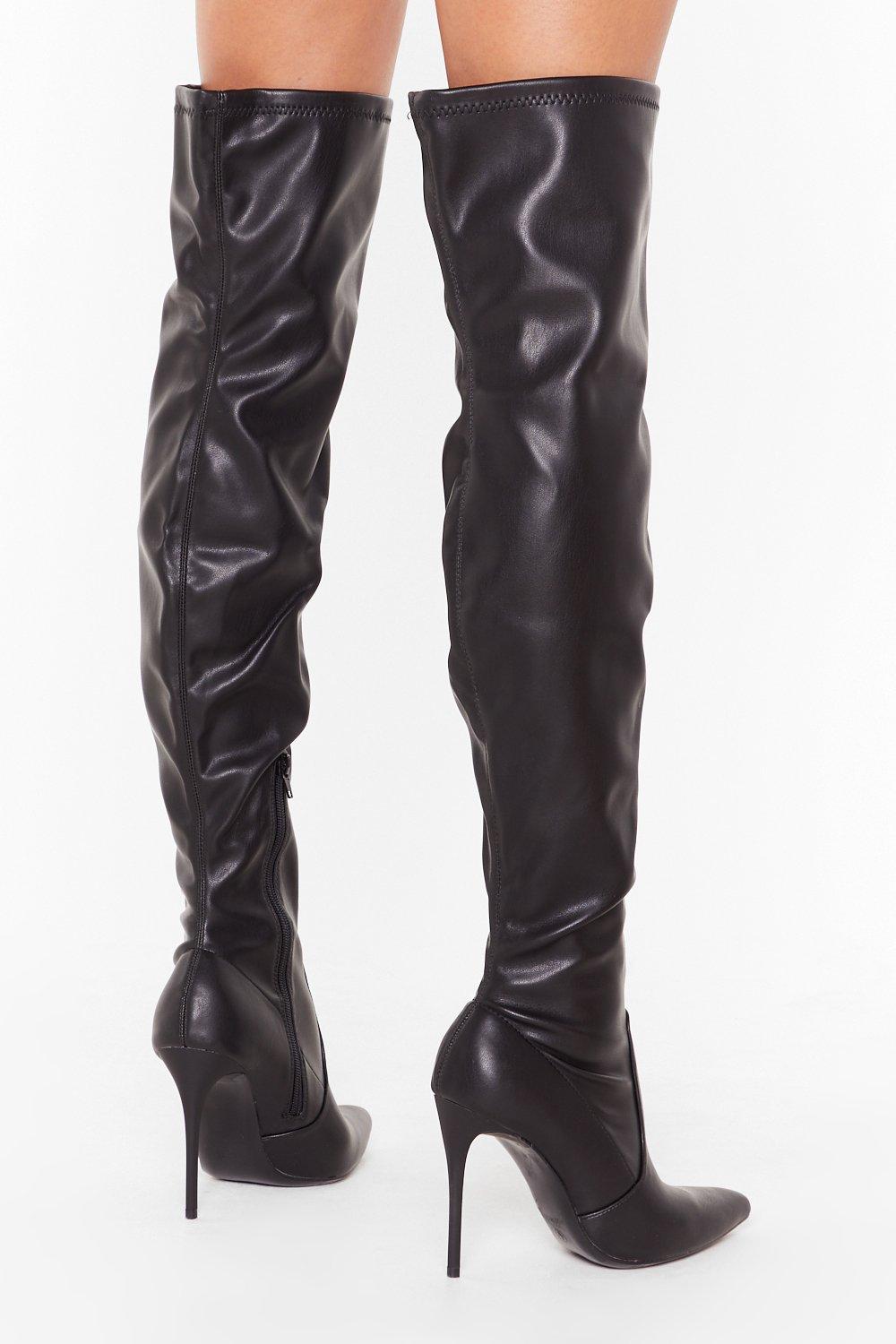 What s Your Point Faux Leather Thigh High Boots Nasty Gal