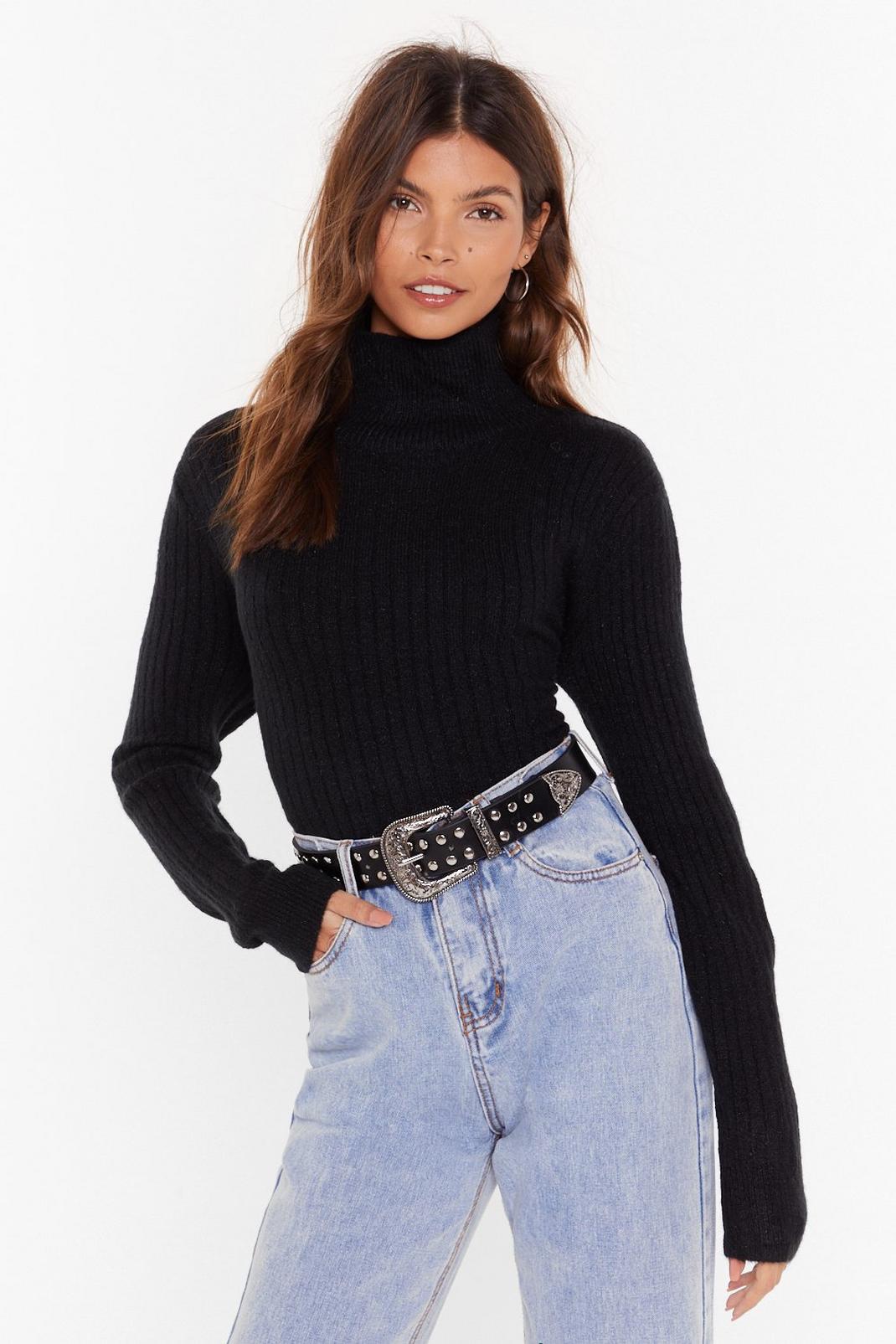 Black Knit Was Worth Knit Ribbed High Neck Sweater image number 1