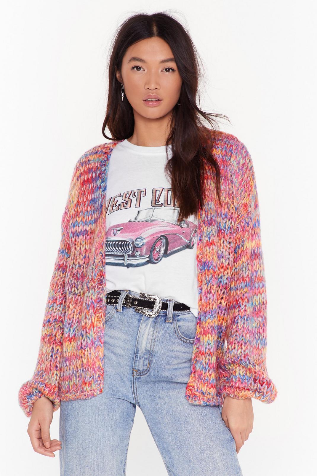 Red What Flavor Multicolored Chunky Knit Cardigan image number 1