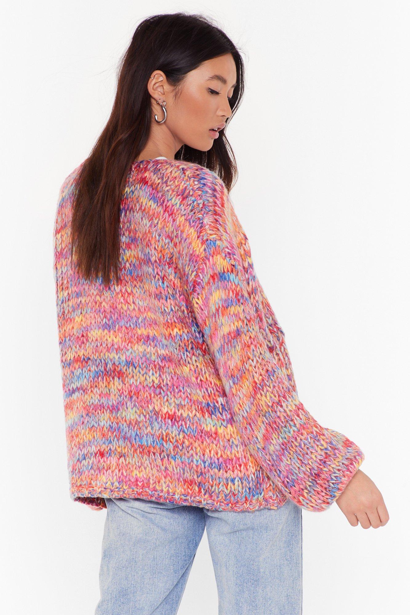 Colorful Chunky Knit Cropped Cardigan