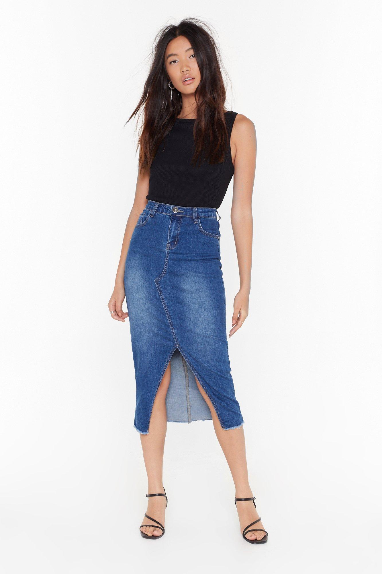 denim split midi skirt