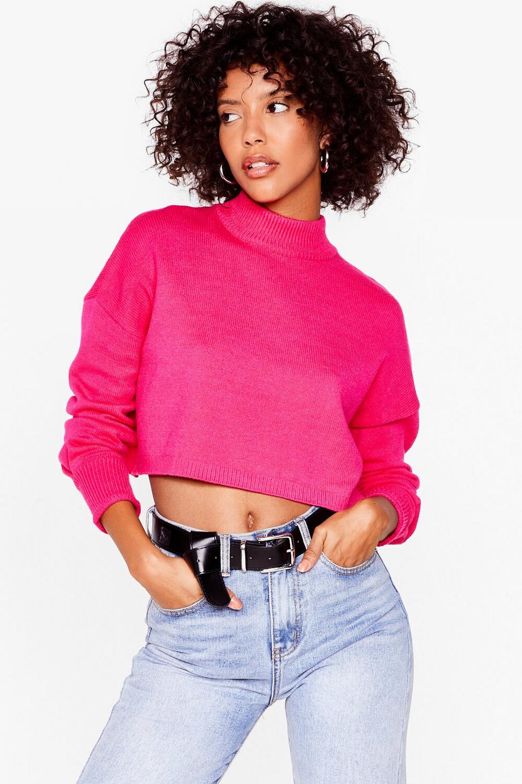 Pink Ain't No Croppin' Us Knitted High Neck Jumper image number 1