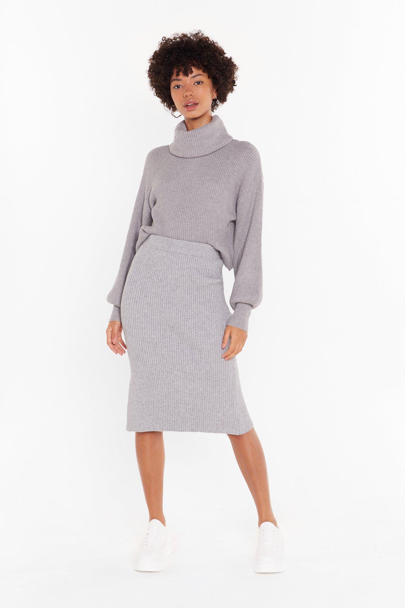 grey knit midi skirt