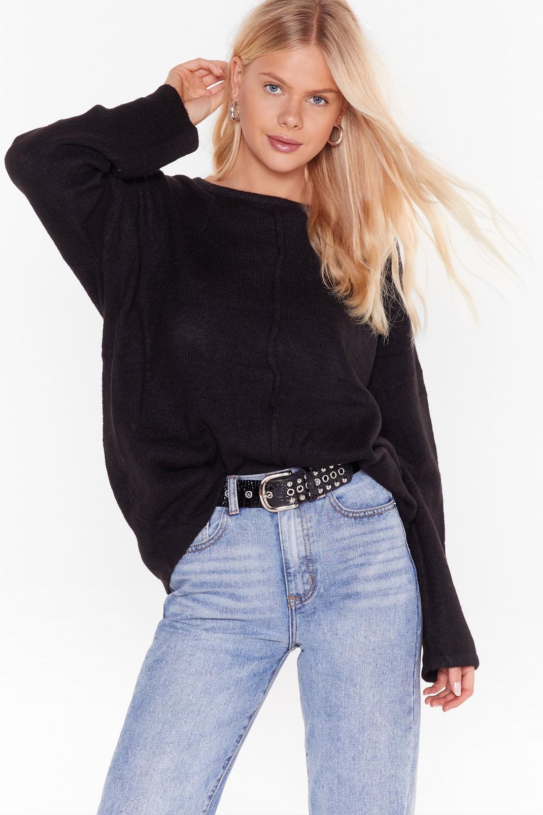 Black Easy as it Seams Relaxed Knit Jumper image number 1