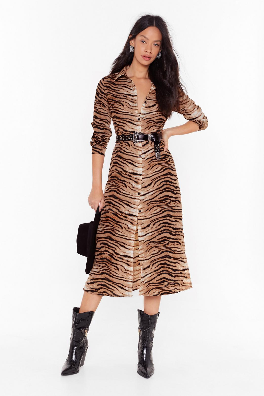 Easy There Tiger Button-Down Midi Dress image number 1